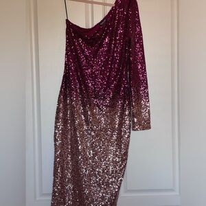 One arm long sleeve sequin dress